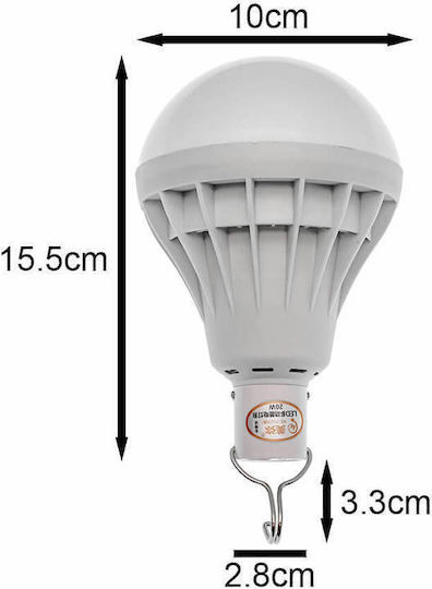 Led Rechargeable Camping Light USB 6000K with 5 Lighting Modes & Hook 20W