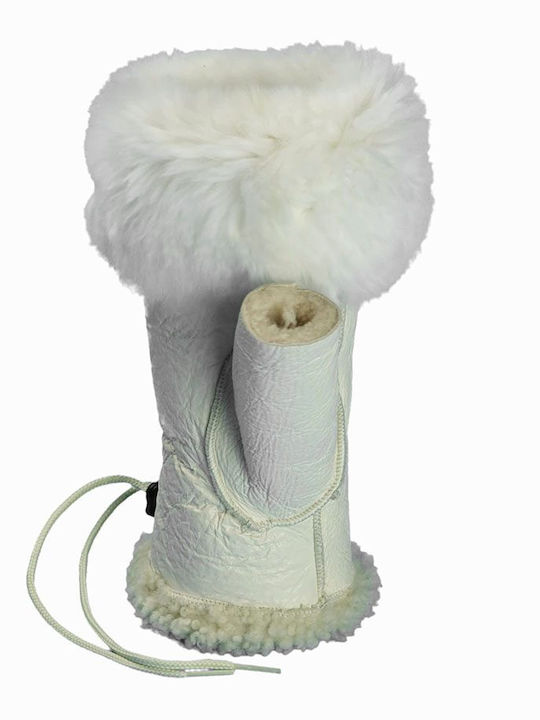Weißes Damen Lederhandschuhe mit Pelz
