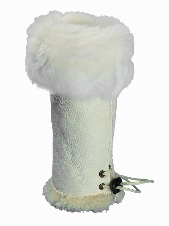 White Women's Leather Gloves with Fur