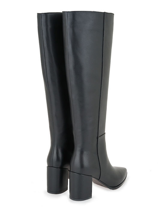Leather Women's Boots with Medium Heel Black