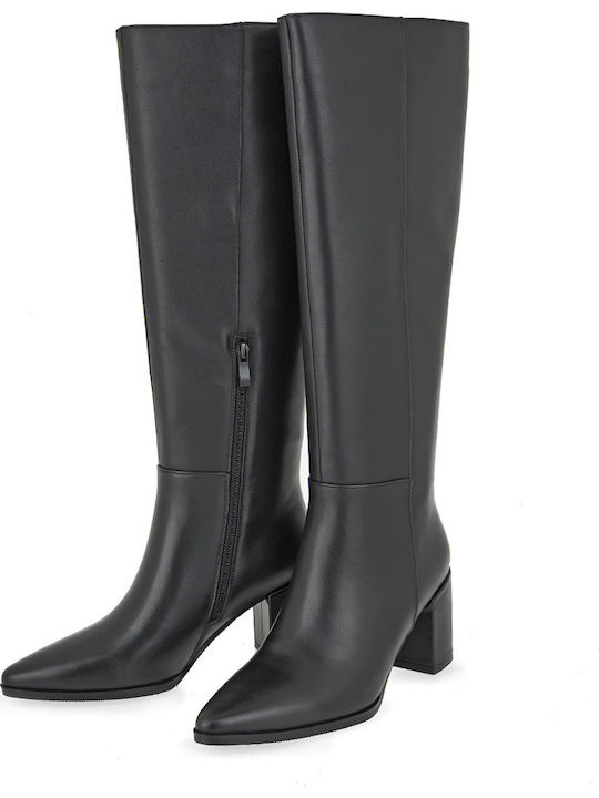Leather Women's Boots with Medium Heel Black