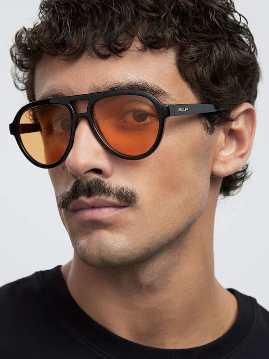 Meller Kena Unisex Sunglasses with Black Horn-Rimmed Frame and Orange Lens KN-TUTORANGE