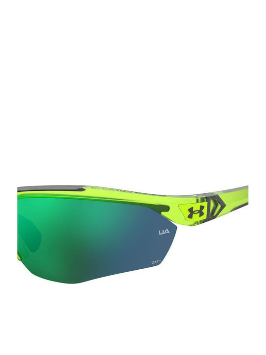 Under Armour Unisex Sunglasses with Green Horn-Rimmed Frame and Green Mirror Lens