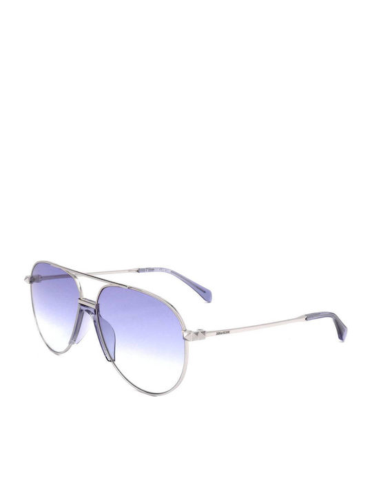 Zadig & Voltaire Men's Sunglasses with Silver Metal Frame and Blue Gradient Lens