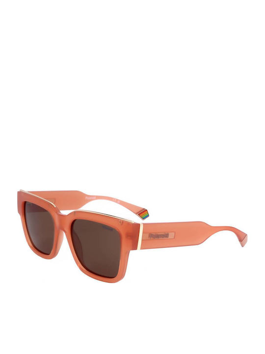 Polaroid Unisex Sunglasses with Orange Plastic Frame and Brown Polarized Lens PLD6198/S 733/SP