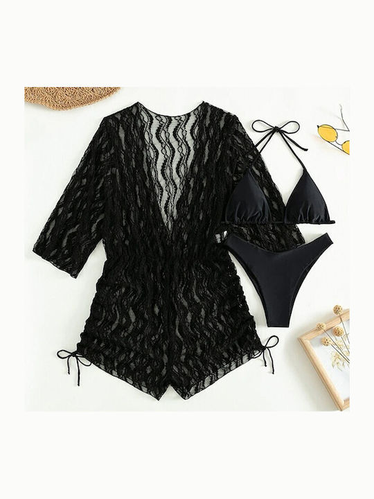 Bikini Set 3 Pieces Triangle & Brazil Black