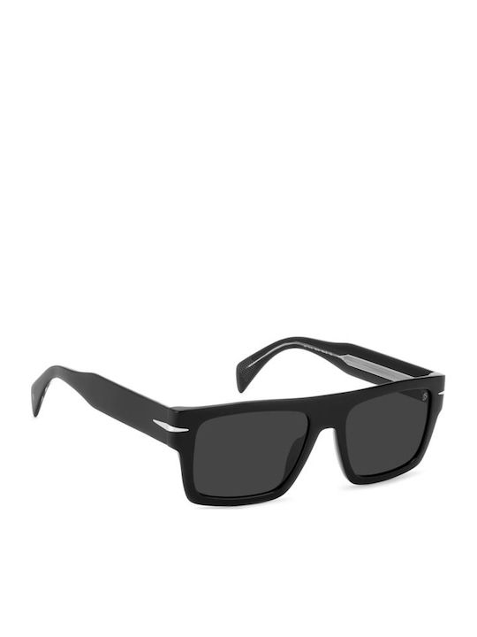 David Beckham Unisex Sunglasses with Black Horn-Rimmed Frame and Black Lens DB 7161/S 807/IR