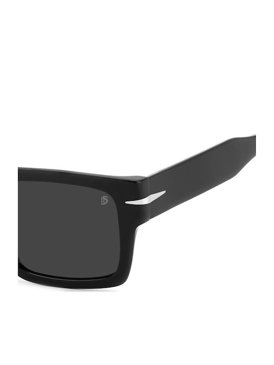 David Beckham Unisex Sunglasses with Black Horn-Rimmed Frame and Black Lens DB 7161/S 807/IR