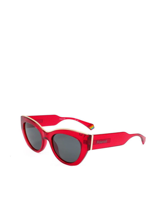 Polaroid Women's Sunglasses with Red Plastic Frame and Gray Lens PLD6199/S XMC/C9