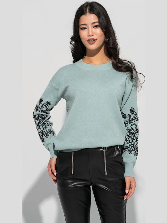 Bluza Damă Mânecă Lungă Pulover Floral Aqua