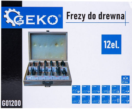 Set Freze Lemn Diametru 8mm HSS Casetă din Lemn 12 Bucăți Geko