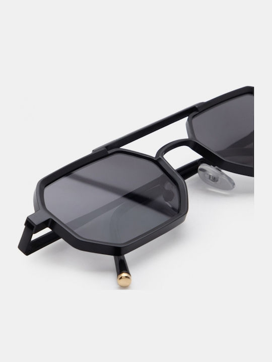 Luigi Unisex Sunglasses with Black Metallic Frame and Black Lens 4862001