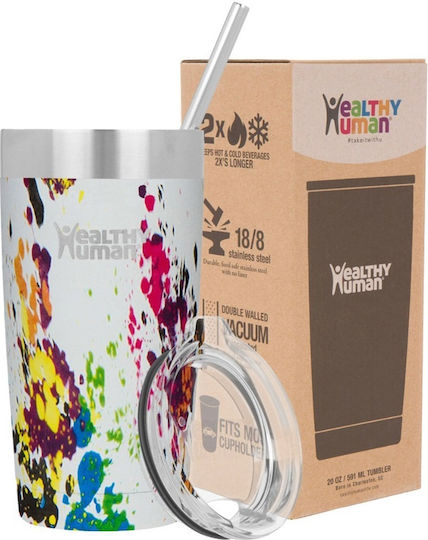 Healthy Human Ποτήρι Θερμός BPA Free 591ml Λευκό με Καλαμάκι και Λαβή