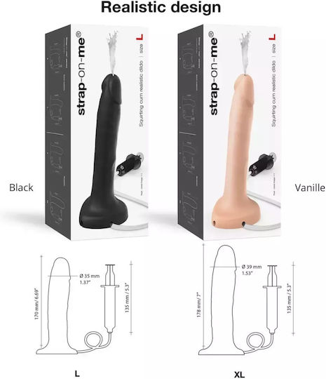 Strap On Me Ρεαλιστικό Dildo με Δυνατότητα Εκσπερμάτωσης Μαύρο