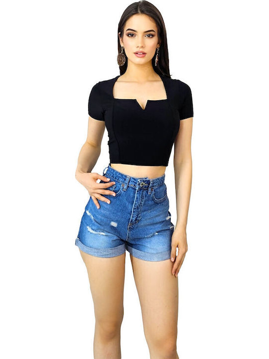 Women's High Waist Jean Shorts Blue Denim