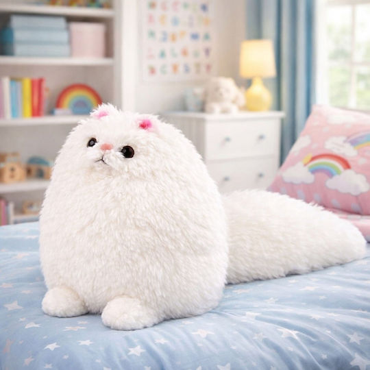 Leantoys Plush Cuddly Toy Large Cat Long Tail White 30 X 30 Cm