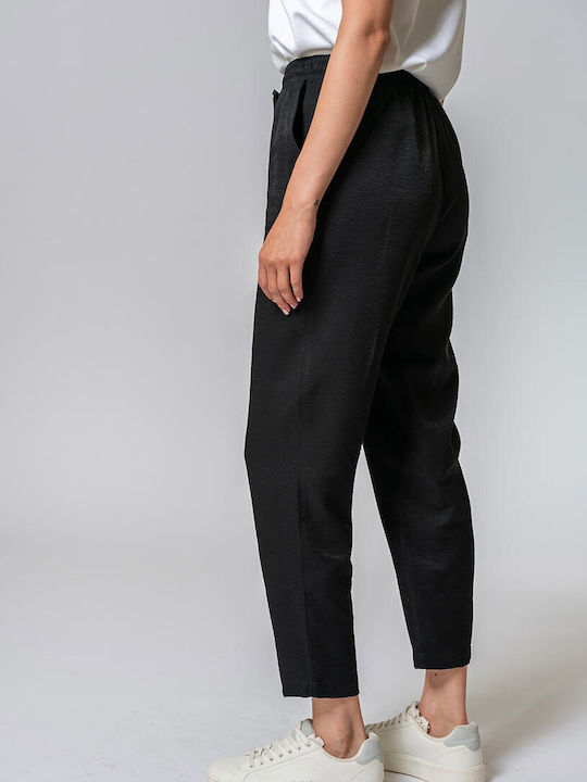 Glorya Дамски Текстилен Панталон с Отпусната Кройка Черен