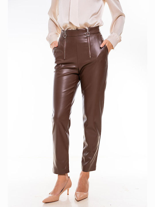 Hazel Pantaloni Dama Din Piele În Linie Tapered Hazel Brown
