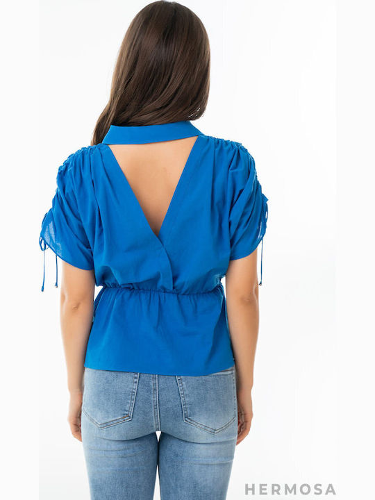 Adalia Short Sleeve Women's Shirt Blue Monochrome
