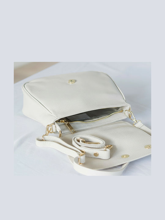 Damentasche Aus Leder Flap Tasche in Creme