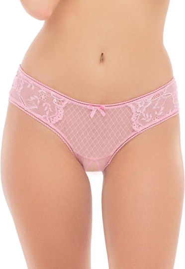 Rene Rofe Surrender Damen Sexy Brasil Auto mit Spitze Schrittfreies Höschen Rosa