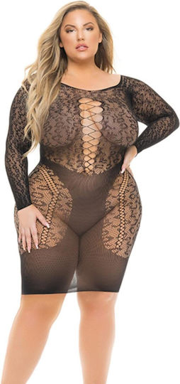 Black Mini Fishnet Leopard Dress Pink Lipstick Animal Inside Dress Plus Size Black