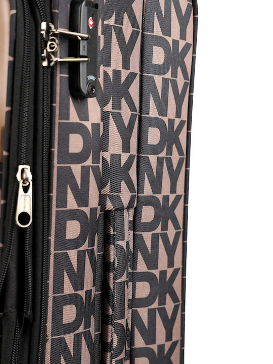 DKNY Μεγάλη Βαλίτσα Ταξιδίου Υφασμάτινη Καφέ με 4 Ρόδες