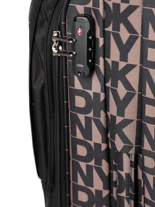 DKNY Μεγάλη Βαλίτσα Ταξιδίου Υφασμάτινη Καφέ με 4 Ρόδες