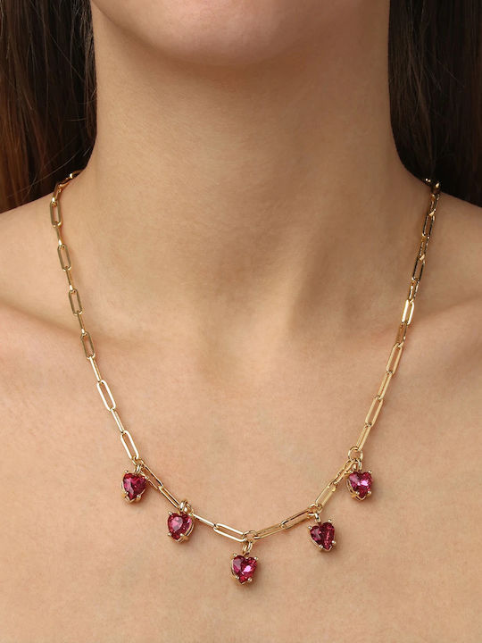 Dyrberg/Kern Necklace with Heart Design made of Gold Plated Steel Red