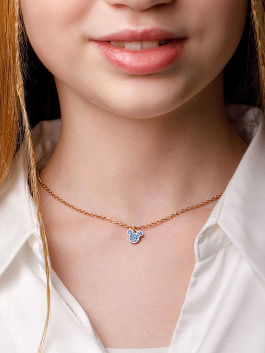 Disney Necklace Made of Pink Gold Plated Steel with Zircon