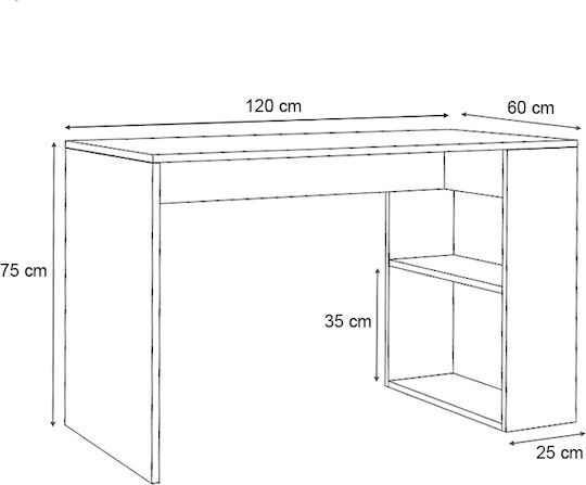 Γραφείο Mikro με Βιβλιοθήκη 120x60x75εκ. Γκρι Σκυροδέματος