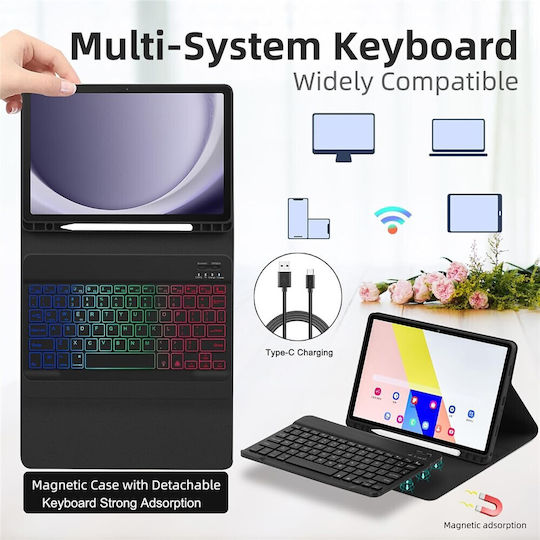 Калъф Bluetooth Клавиатура С Подсветка Държач За Писалка Samsung Galaxy Tab S11 11.0 Inch Черен