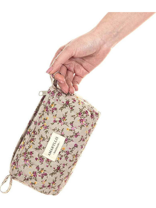 Handmade Cotton Toiletry Bag Small Trunk Mocha Flower Amaryllis Slippers Greek Made