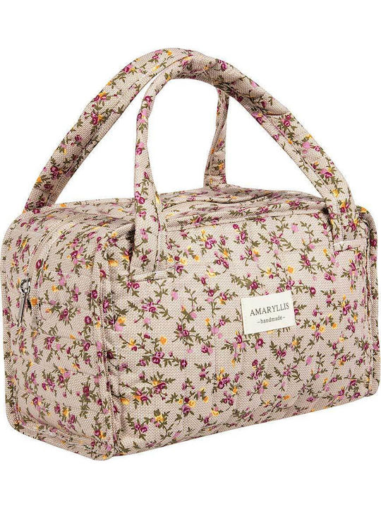Handmade Cotton Toiletry Bag Mocha Flower Amaryllis Slippers Greek Made