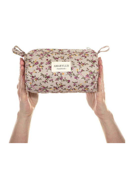 Handmade Cotton Toiletry Bag Small Trunk Mocha Flower Amaryllis Slippers Greek Made