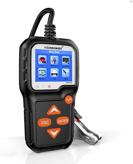 Konnwei KW-650 Digital Battery Tester with Crocodile Clips 6V/12V