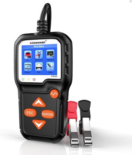 Konnwei KW-650 Digital Battery Tester with Crocodile Clips 6V/12V