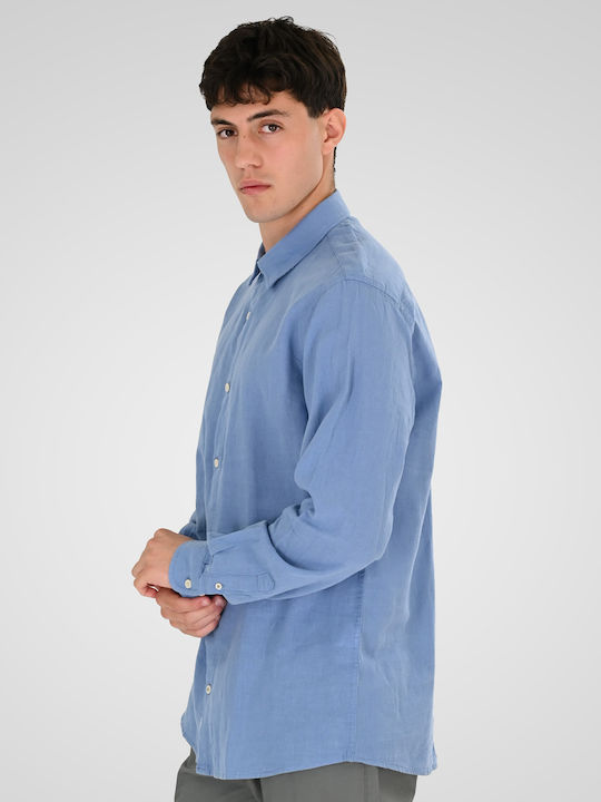 Langärmeliges Leinenhemd in Normale Passform Hellblau