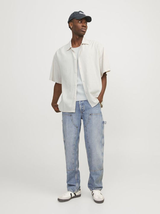 Short Sleeve Linen Shirt in Wide Fit Gray