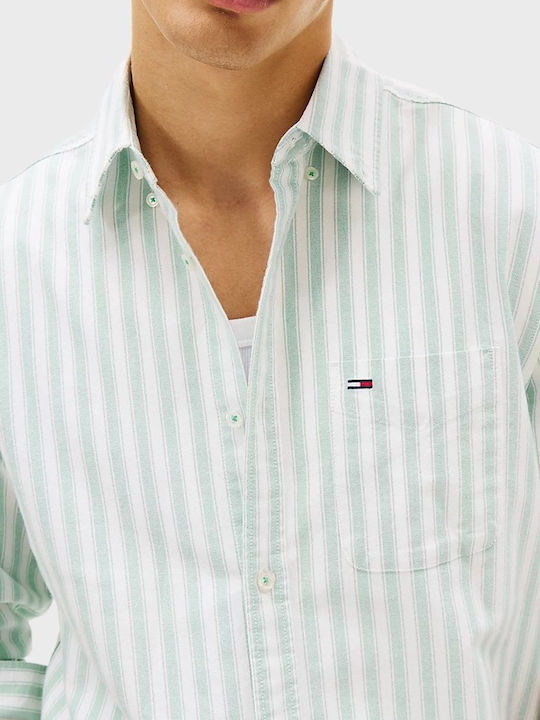 Long Sleeve Shirt in Regular Fit Striped White/Pistachio