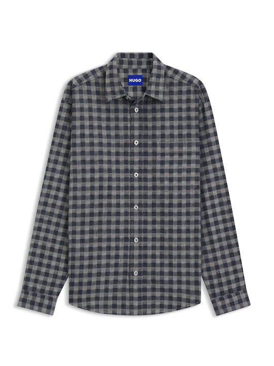 Ebalto Μακρυμάνικo Βαμβακερό Overshirt σε Φαρδιά Γραμμή Καρό Μπλε