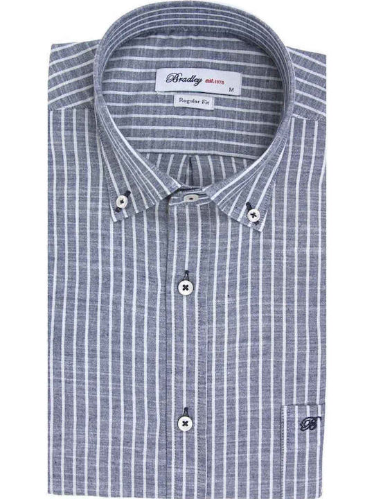 Long Sleeve Linen Shirt in Regular Fit Striped Raf