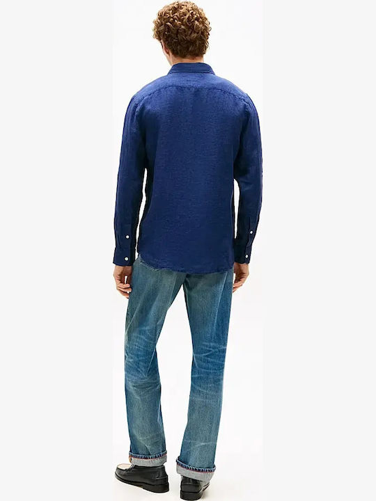 Long Sleeve Linen Shirt In Regular Fit Blue