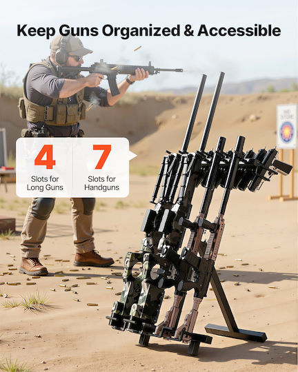 Vevor Heavy Duty Portable Folding Steel Gun Rack Carbines Firearms Free Standing Indoor Outdoor Display Gun Storage Holds Up To 7 Pistols 4 Carbines Or Shooting Hunting Guns