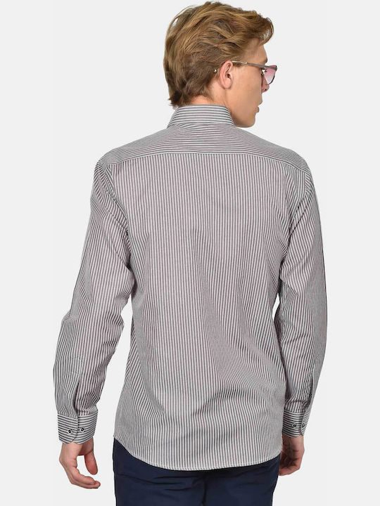 Long Sleeve Shirt in Regular Fit Striped Brown