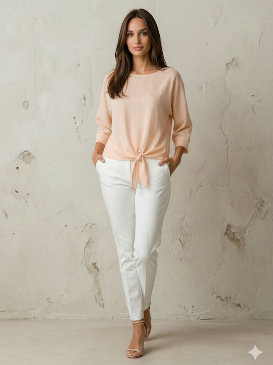 Women's Blouse with 3/4 Sleeve Striped Salmon