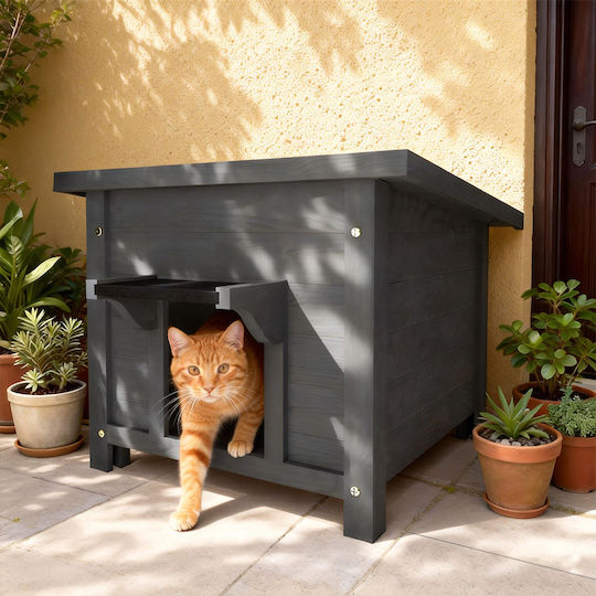 Bakaji Gray Wooden Pet House Opening Roof 60x58x47cm 02001886