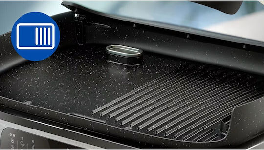 Philips Tabletop Electric Grill with Smooth and Grooved Plate 2400W with Lid and Adjustable Thermostat 15.8x15.8cm