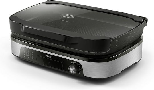 Philips Tabletop Electric Grill with Smooth and Grooved Plate 2400W with Lid and Adjustable Thermostat 15.8x15.8cm