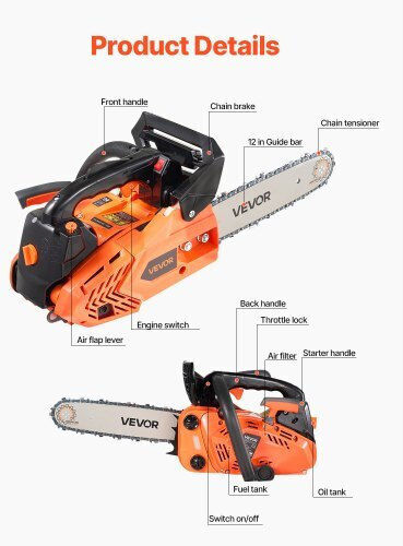 Vevor Gasoline Chainsaw 4.2kg with Blade 30.48cm and Easy Start